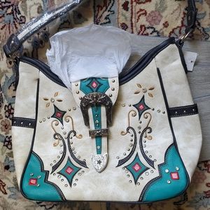 Over the shoulder western style hand bag.  gorgeous turquoise & white N.W.T